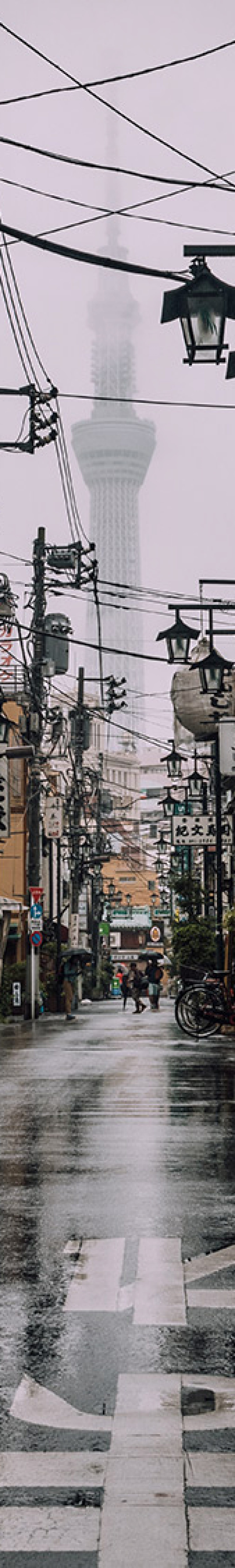 Tokyo street with view of Sky Tower