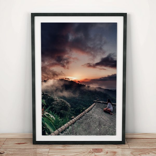 Print of girl watching the sunset from the hills of Minca in Colombia